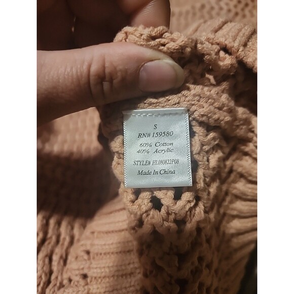 Pink Lily Women’s Small Tan Open Knit Pullover Sweater Long Sleeve Casual Top - Picture 5 of 7